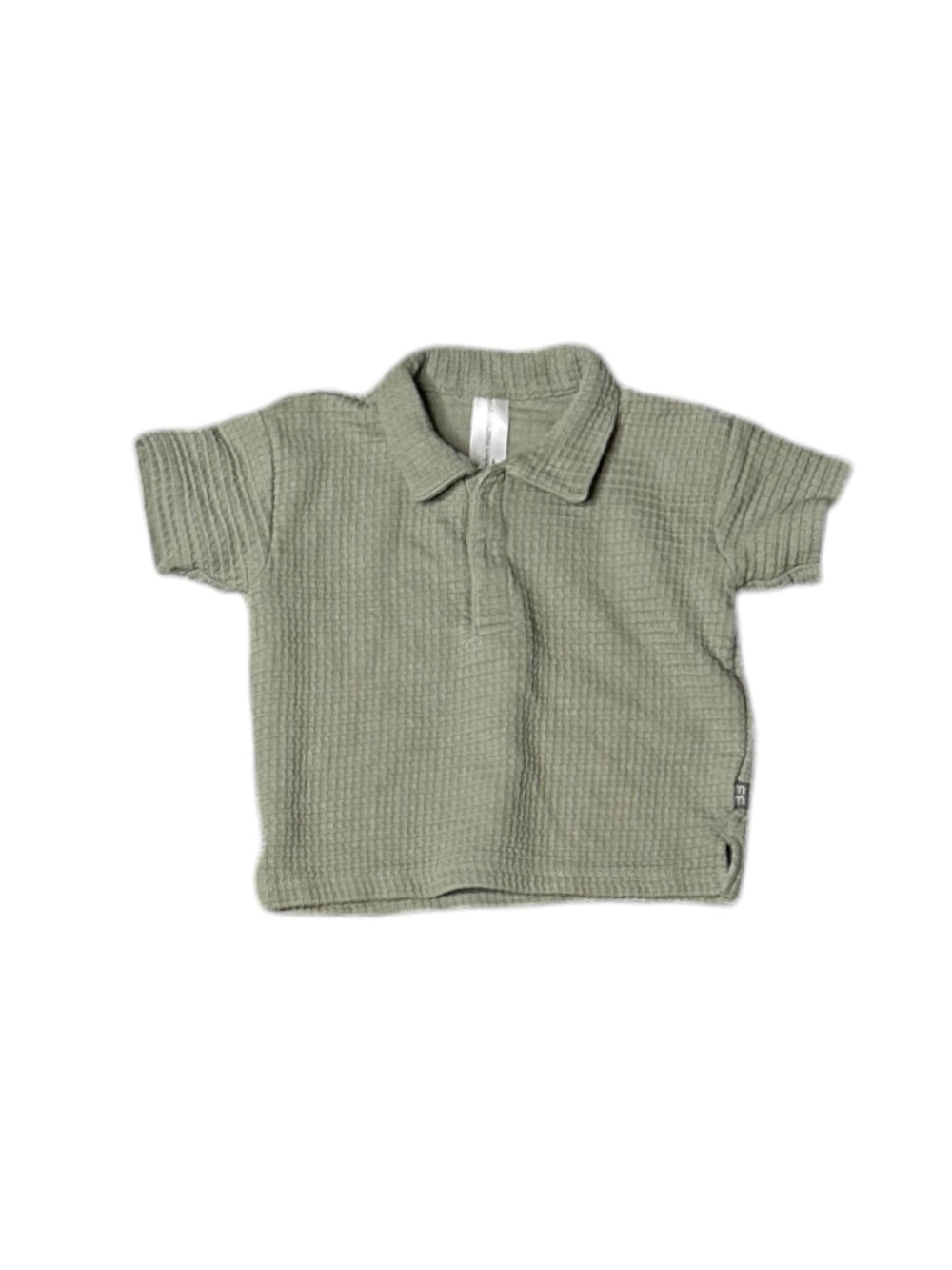 Kids Waffle Polo Shirt in Sage Green